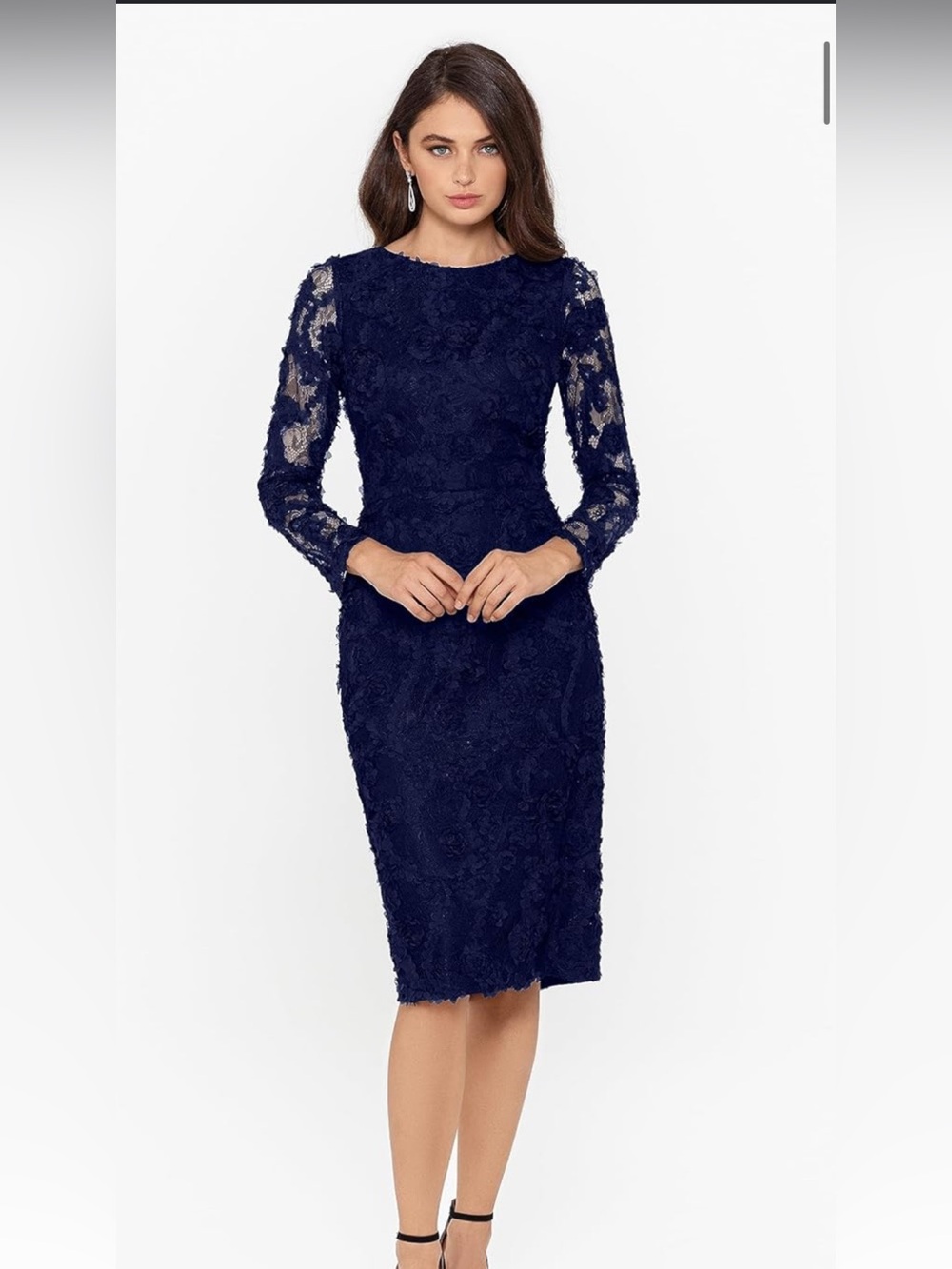 New XSCAPE Floral/Lace Dress blue navy midi knee 8 medium